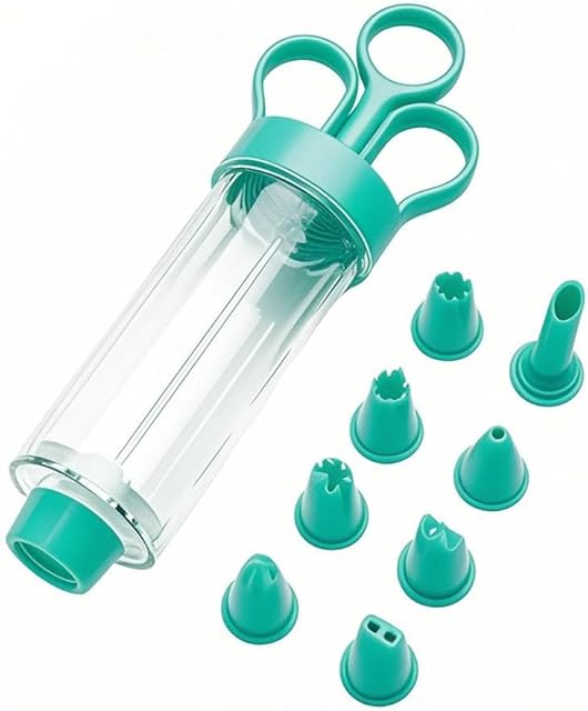 Cupcake Injector/Decorating Icing Set, 9-Piece Set, Stainless Steel Laminating gunCookie gunSqueeze cookie makerCream laminating gunLaminating nozzleSoluble beansBaking tools (green 9pcs)