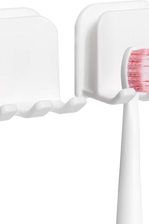 2-Piece Set of White self-Adhesive Wall-Mounted Waterproof Toothbrush Holders, Electric Toothbrush Holder for Bathrooms，Suitable for Bathroom Showers.