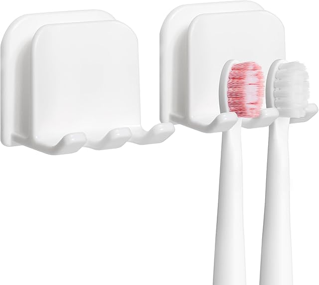 2-Piece Set of White self-Adhesive Wall-Mounted Waterproof Toothbrush Holders, Electric Toothbrush Holder for Bathrooms,Suitable for Bathroom Showers.