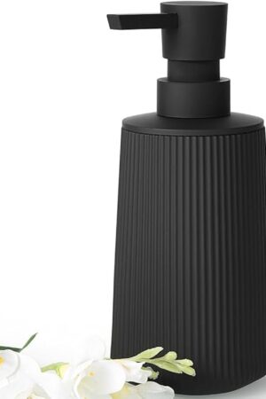 Black Hand Soap Dispenser with No Rust Pump for Bathroom and Kitchen Countertops Refillable Striped Matte Plastic 8.5 oz