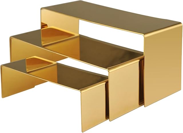 Purse Display Stand, 3 Gold Risers Display Stands Stainless Steel, Heavy Duty Countertop Shoes Stand Handbag Holder Risers for Home Boutique Retail Store Vendor Display Bags Perfume Jewelry Craft