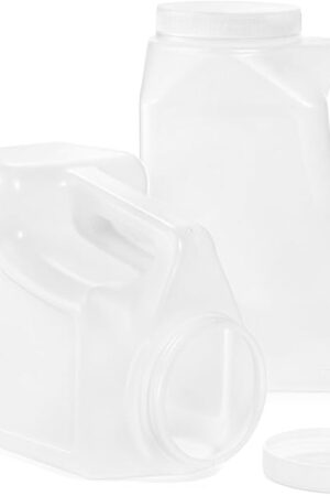 Yesland 2 Pcs White Plastic Gallon Jar with Handle and Airtight Lid - Square Empty Storage Containers and Jugs - 1.25 Gallon Wide Mouth Bottles for Craft Supplies, Paint, Detergent Storage, Liquids