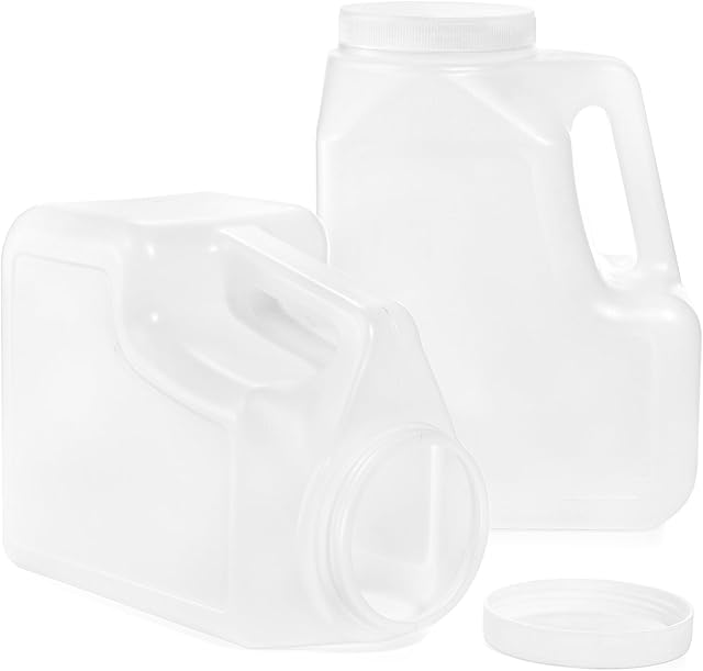 Yesland 2 Pcs White Plastic Gallon Jar with Handle and Airtight Lid - Square Empty Storage Containers and Jugs - 1.25 Gallon Wide Mouth Bottles for Craft Supplies, Paint, Detergent Storage, Liquids