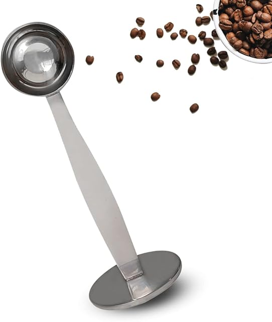 2-in-1 Coffee Scoops, 304 Stainless Steel Tablespoon Measure Spoon, with Pressed Bottom for Coffee Bean Press Coffee Grinding Pressing(Silver15 ml)