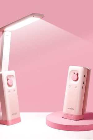 VAVOFO Desk Lamp Foldable Portable Cute Desk Lamps, Battery Powered, Built-in 6000mAh Rechargeable, 3 Color Warm, USB C Rechargeable, Cordless Desk Lamp, Battery Lamp(Pink)