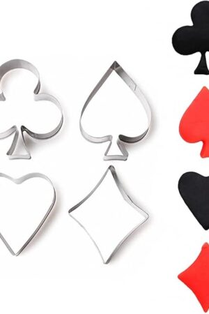 4Pcs/Set SMALL SIZE Casino Playing Cards Suit Stainless Steel Cookie Cutters Poker Playing Bridge Fondant Cutters Set Cake Decorating Tool (Spade, Heart, Club and Diamond)