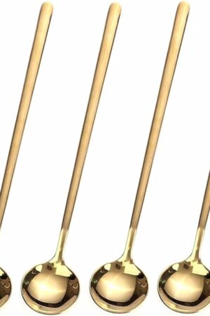 4 PCS 6.7 Inches Coffee/ Tea Spoons Long Handle, Gold, Ice Tea, Espresso Stainless Steel Long Spoons for Stirring