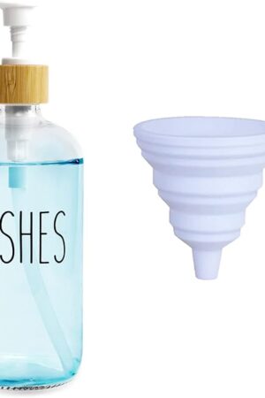Dish Clear Glass Soap Dispenser with Plastic Pump, 16 Oz Transparent Dish Soap Dispenser Set Refillable Reusable Apothecary Soap Pump Dispenser Bottles for Bathroom and Kitchen