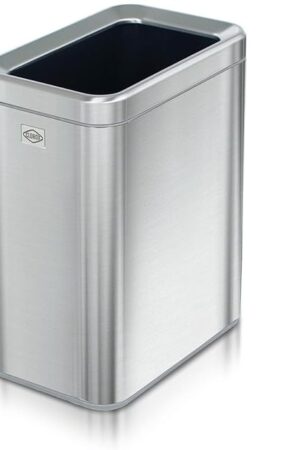 Clorox Slim Open Trash Can - 2.6 Gallon (10 Liter) Small Metal Waste Basket with Removable Bucket for Narrow Spaces - Stainless Steel Garbage Bin for Bathroom, Bedroom, or Office