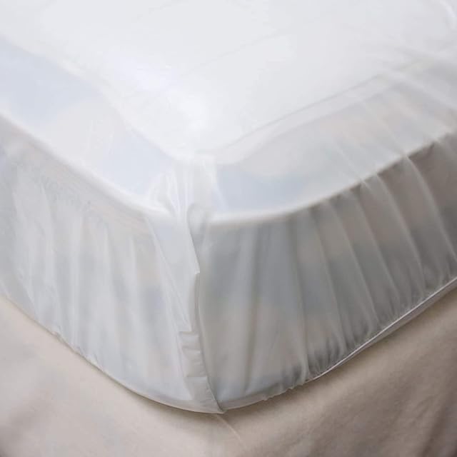 4Gauge Vinyl Plastic Mattress Protector Fitted Sheet Style Waterproof Mattress Cover Breathable and Spill Protection Fits a Mattress Up to 11.5" Deep (Queen 80" x 60" x 11.5 Deep)