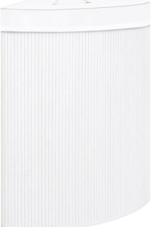 vidaXL Bamboo Corner Laundry Basket Home Garden Household Supply Portable Lightweight Laundry Hamper Washing Clothes Basket Bin White 15.9 gal