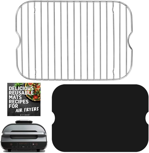 Air Fryer Rack Accessories for Ninja Foodi Smart XL 6-in-1 FG551 and Reusable Liner Accessory for Indoor Grill and Airfryer Cooking, Baking and Dehydrating, Stainless Steel, Paper Liner Replacement