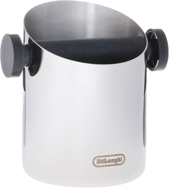 De'Longhi Knock Box for Coffee & Espresso Grounds, Easy & Mess-Free Disposal of Coffee Puck, Removable Bar and Non-Slip Base, Dishwasher Safe, Stainless Steel, 4-inch diameter,Silver