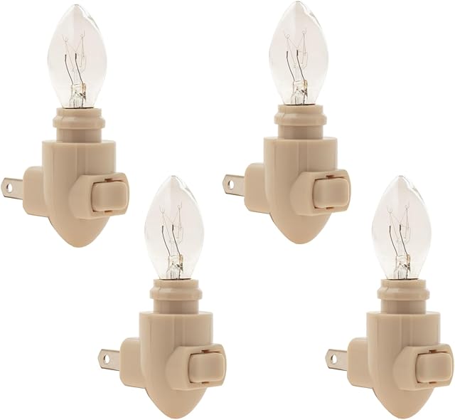 Creative Hobbies Plug in Night Light Module Includes 4 Watt Bulb, Ivory Plastic, Great for Making Your Own DIY Decorative Night Lights, Pack of 4