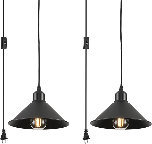Black Pendant Light 2 Pack Industrial Vintage Pendant Lighting Fixtures