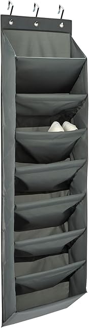 Amazon Basics 8 Tier Over the Door Shoe Organizer, Large, Dark Grey