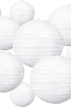 BEISHIDA 10Pcs White Paper Lanterns Decorative Chinese/Japanese Hanging Round Paper Lanterns Lamp for Birthday, Wedding, Christmas, Bridal, Home Decor, Party Decoration(Size of 4?, 6?, 8?, 10?)