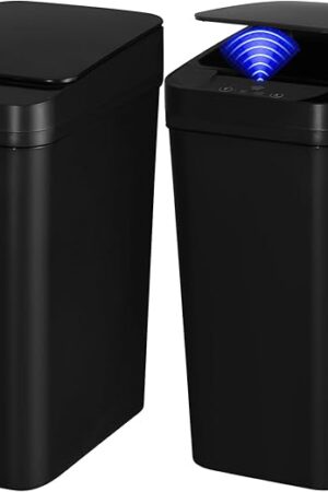 2 Pack Bathroom Trash can,Smart Touchless Trash Can,Automatic Motion Sensor Trash Bin with Lid,2.4 Gallon Garbage Can, Kitchen, Bathroom, Office, Bedroom Trash can (Black+Black)