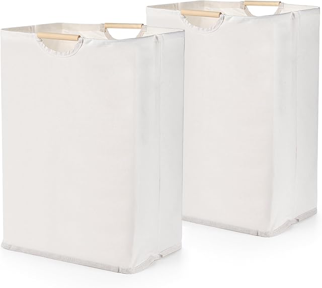 Coloch Set of 2 Large Laundry Basket with Handle, 60L Collapsible Dirty Clothes Hamper Waterproof Laundry Bins Freestanding Storage Basket for Clothes, Blanket, Toy, Bathroom, Living Room, Beige