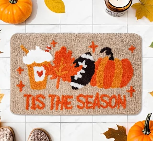 Fall Rug Tis The Season Bathroom Rug Football Pumpkin Decorative Bath Mat Autumn Harvest Bathroom Mat Floor Doormats Rugs 17 x 27 Inch for Tub Home Living Room