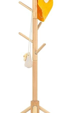 Beech Wood Kids Coat Rack - Adjustable Height Stand with 9 Hooks, Freestanding Children's Clothing Organizer for Hallway, Bedroom, Easy Assembly (Natural)