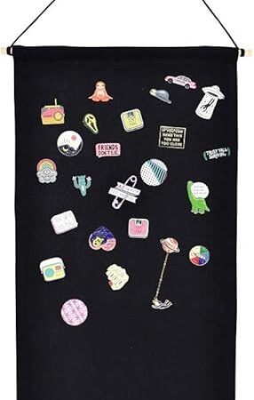 Wall Hanging Brooch Jewelry Storage Case Canvas Display Stand Enamel Pin Display Banner Holder Earrings Necklace Glitter Pin Collection Organizer (Black)