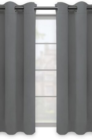 Easy-Going Blackout Curtains for Bedroom, Solid Thermal Insulated Grommet and Noise Reduction Window Drapes, Room Darkening Curtains for Living Room, 2 Panels(42x63 in, Gray)