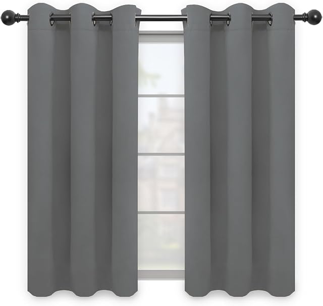 Easy-Going Blackout Curtains for Bedroom, Solid Thermal Insulated Grommet and Noise Reduction Window Drapes, Room Darkening Curtains for Living Room, 2 Panels(42x63 in, Gray)