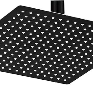BESy 12 Inch Rain Shower Head, 12" Square Rainfall & High Pressure Stainless Steel Bath Showerhead, 1/16" Ultra Thin, Waterfall Full Body Coverage with Silicone Nozzle, Matte Black Finish