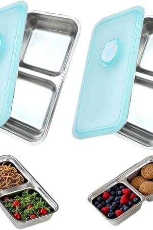 2Pcs Grab and Go Snack Containers，Stainless Steel Snack box,Reusable Condiment Containers with Lids,Dishwasher Safe,Travel & Outdoor Camping Food Storage (Two Double-Boxes)