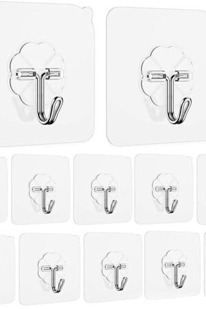 Adhesive Utility Hooks 44 lb/20 kg (Max), Heavy Duty Waterproof and Oilproof Seamless Coat Hooks, Reusable Wall Hook for Bathroom Kitchen