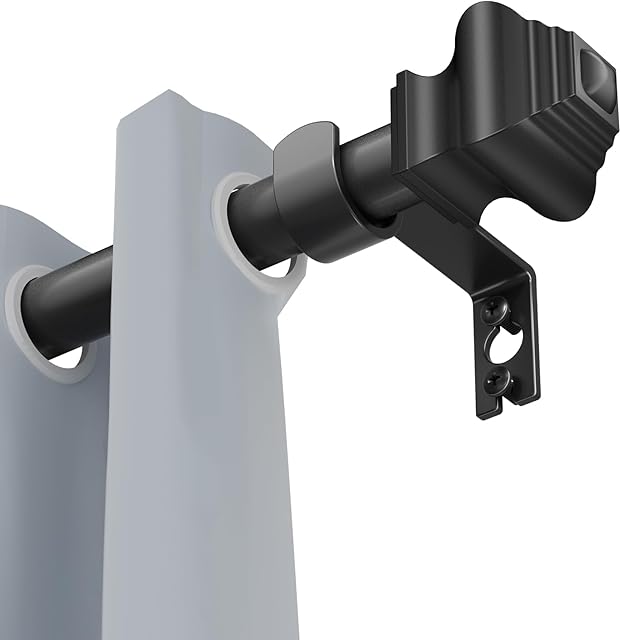 Curtain Rods for Windows 32-46 inch, 5/8 inch Matte Black Curtain Rod with Brackets Adjustable by Splicing for Bedroom Kitchen Study Living Room(32" or 46")