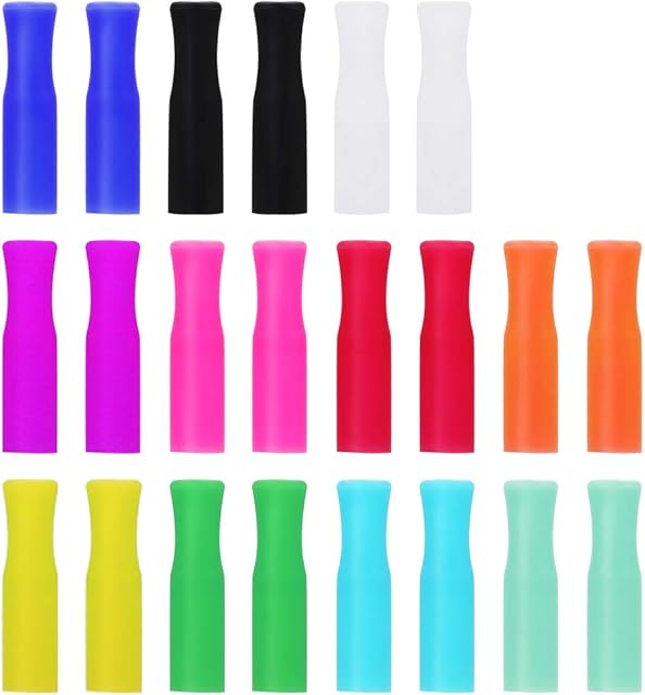 22Pcs Reusable Silicone Straw Tips, Multi-color Food Grade Straws Tips Covers Only Fit for 1/4 Inch Wide(6MM Out diameter) Stainless Steel Straws by Accmor