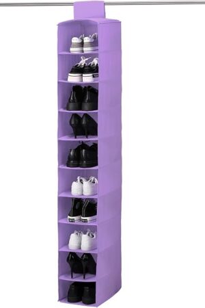 10 Shelf Hanging Shoe Shelves College Dorm Essentials Hanging Shoes Storage Organizer Holder Shelves for Closet Dorm Room Decor Closet Organizers and Storage(Purple)