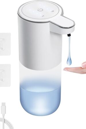 Automatic Soap Dispenser Touchless-Rechargeable,Liquid soap Dispenser-4 Adjustable Levels,4 Power Indicators-13.4oz-Suitable for Kitchen and Bathroom