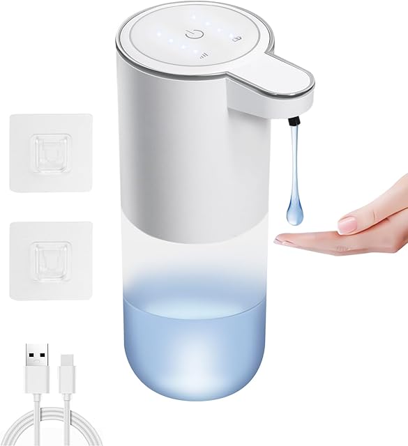 Automatic Soap Dispenser Touchless-Rechargeable,Liquid soap Dispenser-4 Adjustable Levels,4 Power Indicators-13.4oz-Suitable for Kitchen and Bathroom