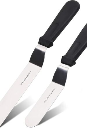 Angled Icing Spatula, Stainless Steel Offset Spatula, Cake Spatula Set of 2 Black 6, 8 inch Blade