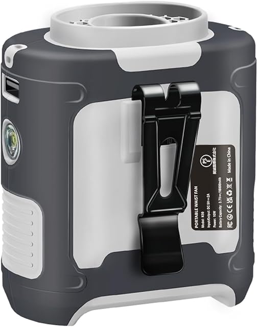 16000mAh Waist Fan Portable Rechargeable Wearable Fan Hand Free, 6-40hours Wearable Cooler Fan for Traveling Working Outdoor Office (Grey and White)