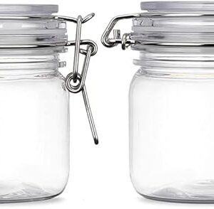 2 Pcs 10 Oz/300ml PET Plastic Storage Jars with Airtight Hinged Lids,Durable Clear Wide Mouth canning Jars for Food Storage Oats Canning Cereal Pasta Sugar Coffee Nuts Spices
