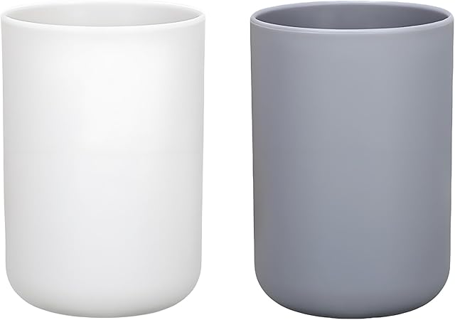2 Pieces Plastic Bathroom Tumbler Cup Toothbrush Holder Organizer Tumbler Cups for Bathroom Vanity,300ml(White & Grey)