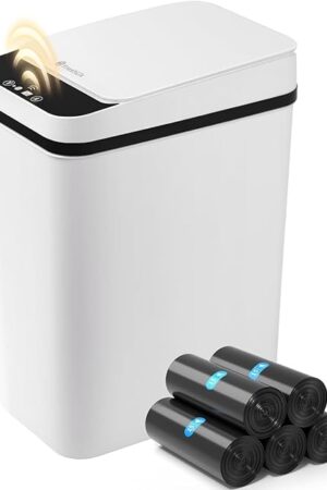 Bathroom Garbage Can with Lid, 2.6 Gallon Diaper Trash Can, Automatic Trash Cans Touchless, Slim Waterproof Smart Commercial Trash Can for Bedroom, Bathroom, Office, Living Room, Toilet, RV