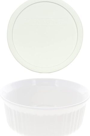 Corningware FS5 1.5qt Round French White Casserole Bowl and F-5-PC Plastic Lid