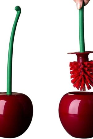 Dora Bridal Toilet Brush and Holder Set, Cherry Toilet Brush Set, Cute Toilet Bow Brush with Long Handle, Bathroom Tool Cleaner Accessories for Cherry Bathroom Decor(1 Brush, 1 Holder)