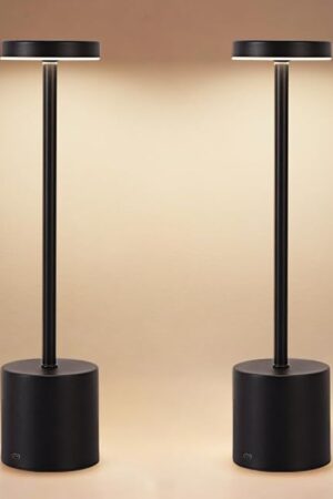 Cordless Table Lamp Set of 2, 5000mAh Rechargeable Battery Powered LED Desk Lamp, Portable Touch Dimming Outdoor Table Lamps, 3 Color Light for Restaurant, Patio, Bedroom, Night Lamp (Black)
