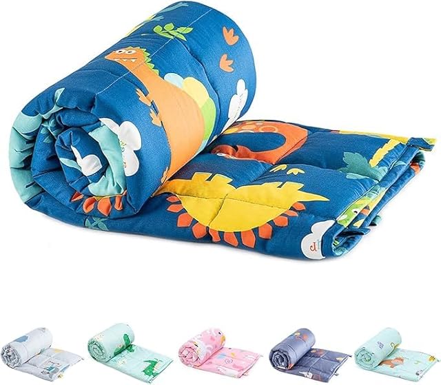 Sivio Weighted Blanket - 100% Cotton Weighted Sensory Blankets 5 lbs 36 x 48 inches, Washable Cooling Heavy Blanket for Calm Sleeping for Home and School Nap, Blue Dinosaur