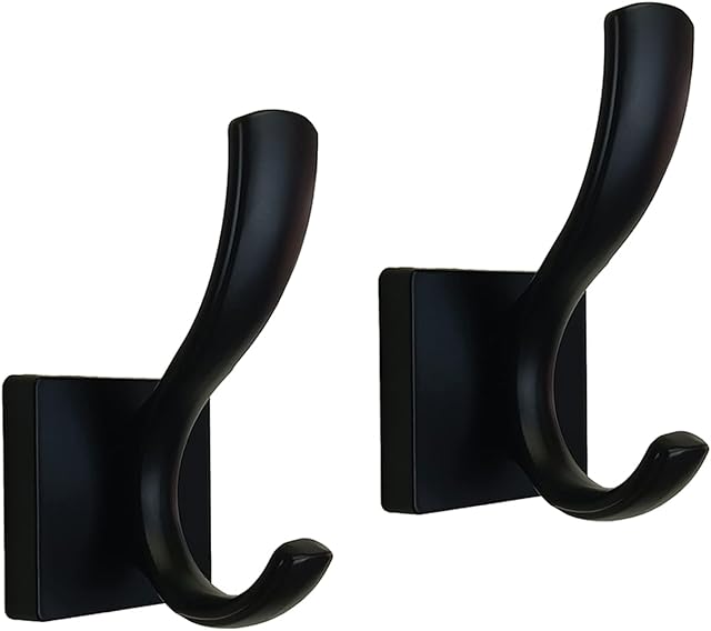 Black Coats Towels Hooks,Towel Robe Clothes Coat Hooks,Heavy Duty Wall Mount Hooks for Bath Bedroom Kitchen Pool Garage Hotel,2 Pack