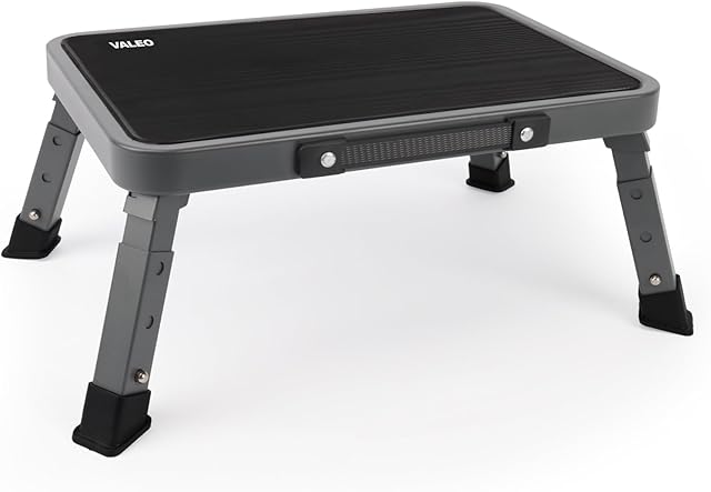 Valeo Folding Step Stool, Adjustable Step Stool with Non-Slip Platform, 500 Lbs Capacity, Step Ladder for Adults or Kids in Kitchen, Bathroom, RV, Camping, Office, Black