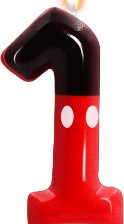 1st Black Red Birthday Candles for Boys Girls, Red Mouse Cake Topper Cupcake Decor, Cartoon Themed Birthday Party Decorations Supplies (Number 1)