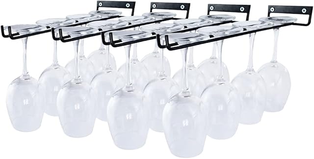 4 Packs 12 Inch Wine Glass Racks Cup Wall Mounted Stemware Hanging Wine Glasses Holder Under Cabinet Wire Wine Decor Racks