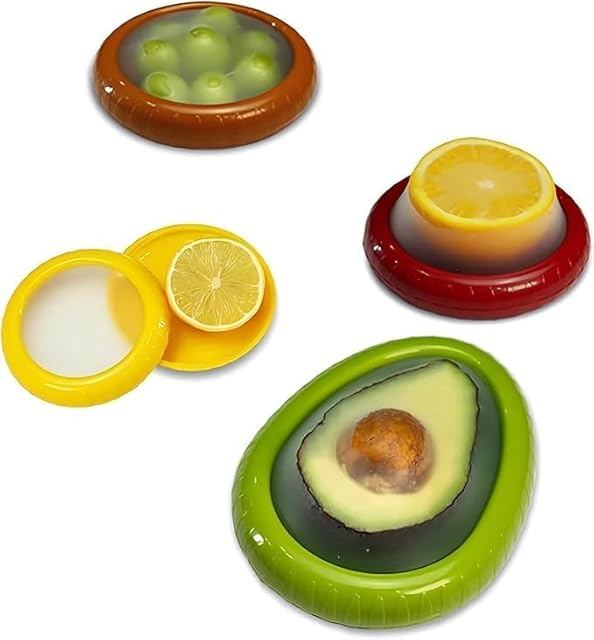 4 PCS Silicone Fruit and Vegetable Storage,Containers Avocado Saver for Fridge Anti-Oxidation Onion Box Reusable Lemons Holder With Lid Stretch Tomato Keep Fresh